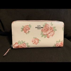 Coach leather pink and white floral wallet